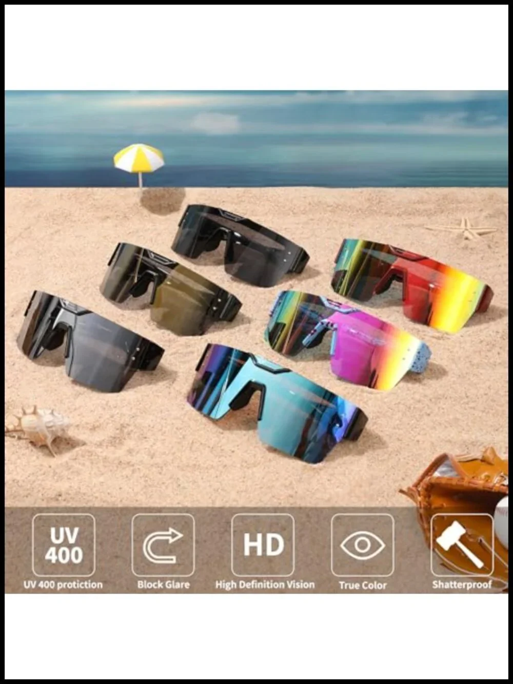 Big Oversized Square Frame UV400 Mirrored Sunglasses for Cycling Driving